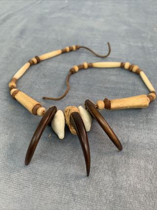 Antique Costume Grizzly Bear Claws Necklace 3 Claws Brown Halloween Indian 3