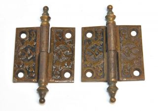2 Vintage Brass Finish L And R Eastlake Style Hinges Steeple Top Pin 2 X 2