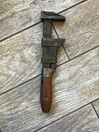 Antique Fulton Wood Handle Adjustable Monkey Wrench 12 1/2 " Long