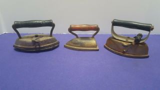 3 Antique Asbestos Sad Irons Childs Toy Or Salesman Sample May 22 1900