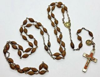 † Nun Antique Castel Gandolfo Seed Beads Rosary W St.  Vincent - De - Paul Medal †