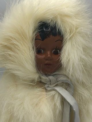 Vintage Eskimo Doll With White Fur And Leather Pants 8 Inch
