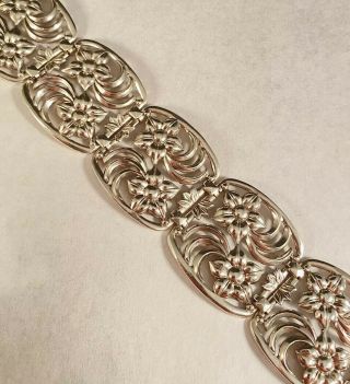 Rare Vnt 1940’s W.  E.  Richards Sterling Silver Floral Flower Bracelet 7.  25”in