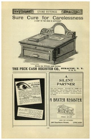 1896 Paper Ad Antique The Peck Cash Register Baxter Warren Store Display Cabinet