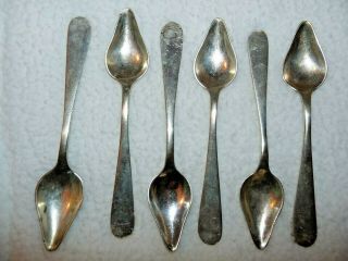 Set Of Six (6) Mexican Sterling Silver Unusual Pointed Spoons 8.  5 Ounces