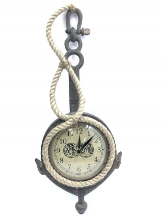 Nautical Rustic Anchor Clock With Rope Trim Antique Style Naval Wall Clock