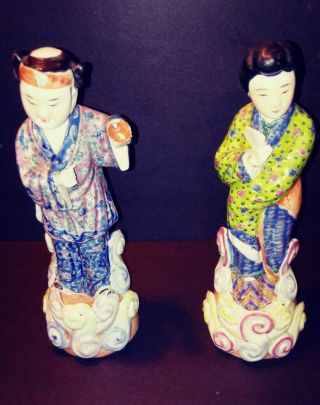 Chinese Vintage Hand Painted Porcelain Figurines Man & Woman