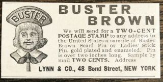 Antique 1905 Buster Brown Scarf/stick Pin Small Vtg Shoe Brand Logo Art Print Ad
