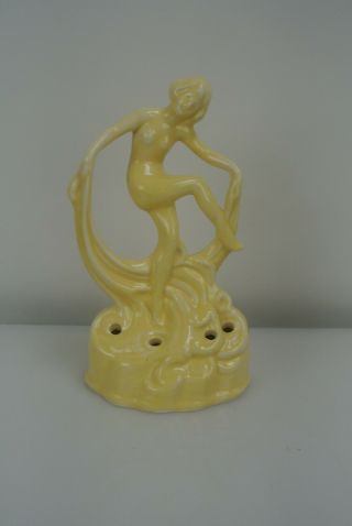 Vintage Yellow Art Deco Nude Dancer With Scarf Flower Frog Figurine