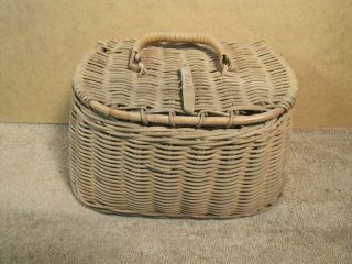 Vintage Wicker Fishing Tackle Box Basket Decoration 9 " X6 " W Handle