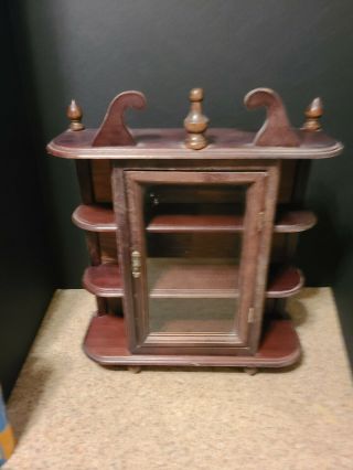 Vintage Curio Cabinet With Shelf Wall Hanging/table Top Wood Display Glass Door