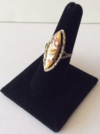 Antique? Vintage Asian Hand Painted Birds Mother Of Pearl Ring 6.  75