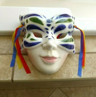 Retro Hand Painted Ceramic Mardi Gras Face Mask Wall Decor Well Done