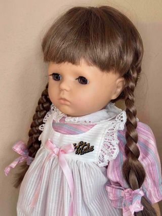 Vintage 1980s Gotz 20 " Doll,  Long Brunette Wig In Braids,  A/o,  Ex/mint