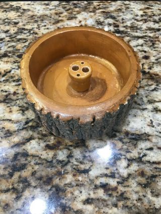 Vintage - Small 6” Rustic Wood Nut Bowl With Primitive Bark Carved Design Euc