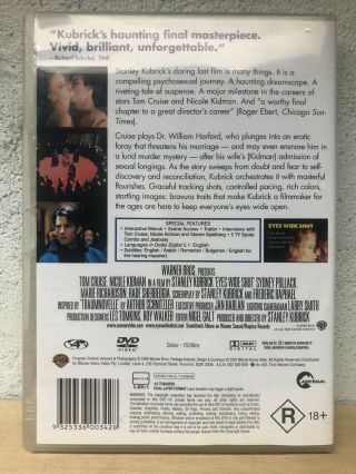 Eyes Wide Shut Dvd Stanley Kubrick Movie Nicole Kidman - Rare Australian Region4