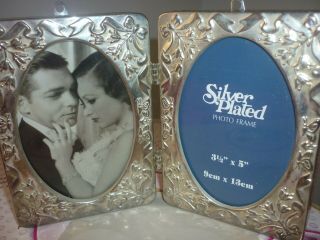Vintage Very Rare Double Oval And Rec.  Picture Frame Silver Plated,  Good Cond