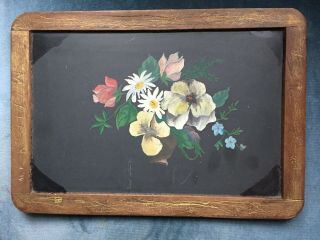 Primitive Antique School Slate Chalk Board Victorian Flowers Daisies Rose
