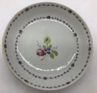 Antique Fine Chinese Export Famille Rose Porcelain Low Bowl Purple Floral