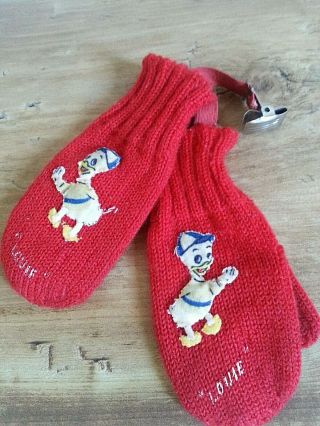Rare Louie Donald Duck Vintage Mittens & Clip Wool? 50s? Kids Baby Display
