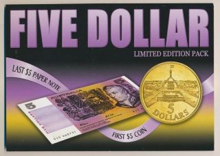 Australia: Last $5 Paper Note & First $5 Coin In Rare Sherwood Folder,  Ltd Edn