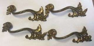 Set Of 4 Vintage Or Antique Solid Brass Victorian French Provincial Drawer Pulls