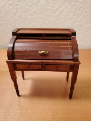 Vintage Dollhouse Miniatures 1:12 Scale Wooden Rolltop Desk Made By Shackman
