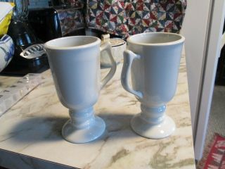 Two (2) Vintage Hall 1272 Irish Coffee Pedestal White/cream Mugs Usa 5.  5 " Tall