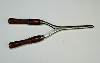 Vintage Antique Hair Curling Iron Narrow Wooden Handles / Steel 9 1/2 " Estate