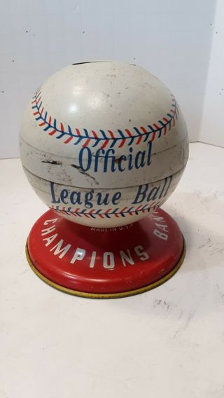 Vtg Tin Official League Ball World Champions Baseball Bank - Ohio Art Co.