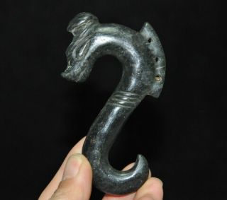 Old China Hongshan Culture Meteorite Iron Carved Loong Fetus Dragon Hook Statue