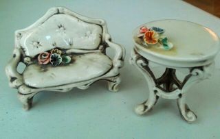 Vintage Capodimonte Ceramic Porcelain Statue Figurine Italy Table Couch Rare