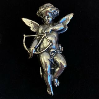 Antique Rare Silver Art Nouveau Cherub Cupid Pin Brooch French A - F Paris C.  1900