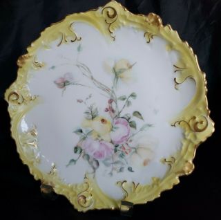 Antique Limoges France Hand Painted Roses Plate Signed By Artist,  Scalloped.