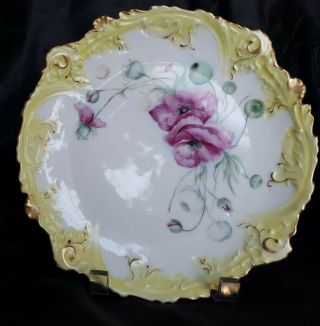 Antique Limoges France Hand Painted Poppy Flowers Plate Signed Scalloped Edge