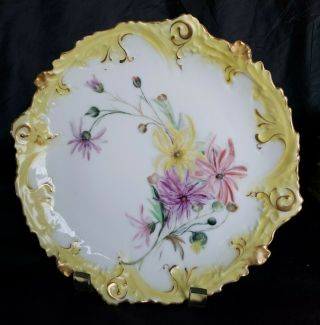 Antique Limoges France Hand Painted Flowers Signed By Artist,  Scalloped