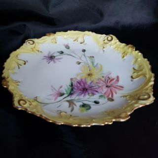 ANTIQUE LIMOGES FRANCE HAND PAINTED FLOWERS SIGNED BY ARTIST,  SCALLOPED 3