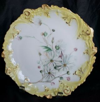 Antique Limoges France Hand Painted Daisy Flowers Signed By Artist Scalloped