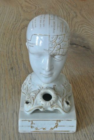 Rare 19th Century Phrenology Head Bust Inkwell By F Bridges Circa 1840 - 60