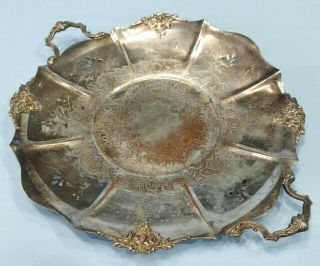 Antique Vintage Victorian Plate E.  P.  Copper Ornate Two Handled Round Tray