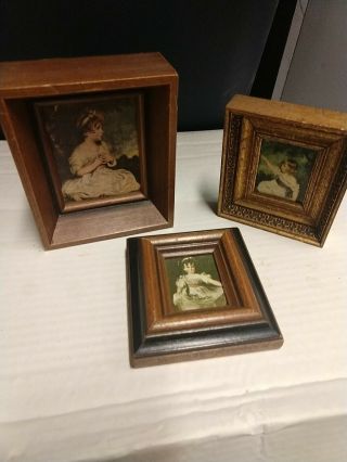 Vintage Miniature Prints Set Of 3 In Wood Frames