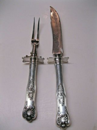 Vintage 1835 R Wallace Silverplate Kings Pattern 2 Piece Carving Knife & Fork