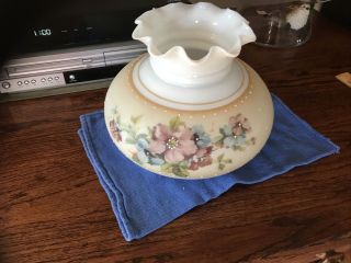 Vintage Antique Hurricane Lamp Shade Gone With The Wind Ruffle Floral 2 Tone