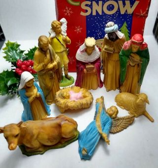 Vintage Christmas Creche Nativity Set 10 Piece Set Made In Hong Kong
