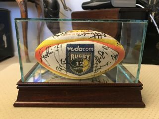 South Africa Springboks Signed Rugby Ball Mini Glass Case Rare 2000 Sqaud
