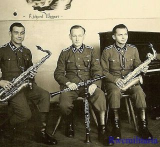 Rare German Elite Waffen Totenkopf Band Members Posed W/ Instruments