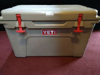 Yeti Tundra 45 Hard Cooler Tan W/new Handles,  Latches And Plate.  Red Rare