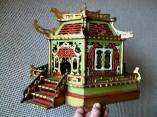 Rare Antique Large Folk Art Wooden Chinese Pagoda Model By W.  L.  And Dated 1908
