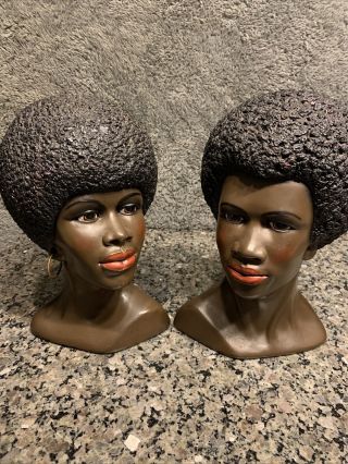 Rare Pair Marwal Chalkware Head Busts “black Is “ African American Fig