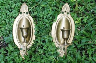 Antique Vintage Pair Brass Or Bronze Shelf Wall Sconce For Candle.  Ornate N/r
